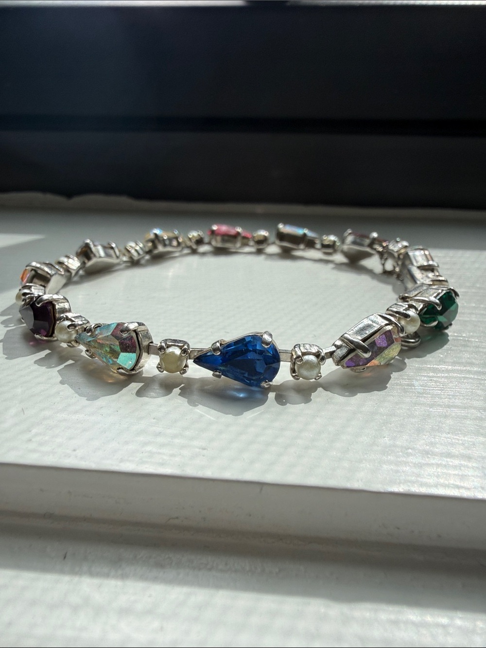 Multicolored Teardrop Crystal Bracelet - Blue, Purple, Iridescent
